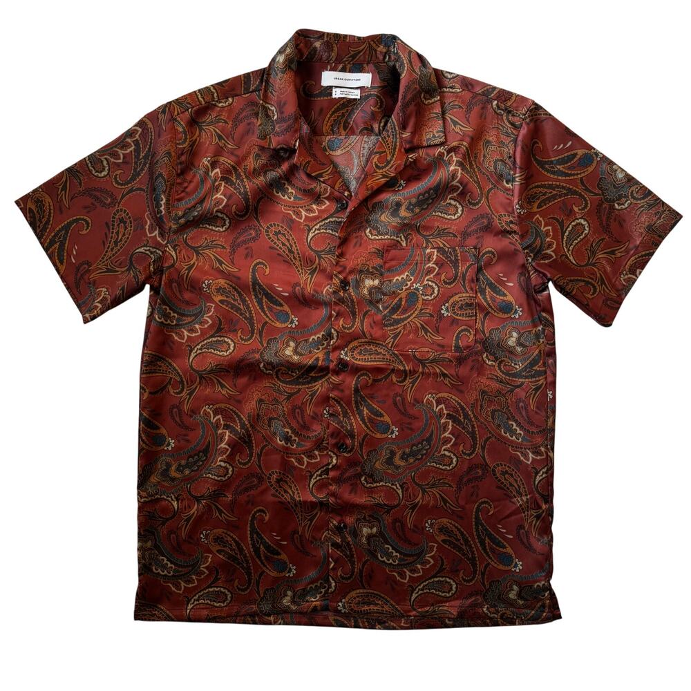 Urban Outfitters Satin Paisley Shirt Men's Small Retro Resort Festival Vacation - Picture 3 of 16